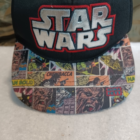 Star Wars Silver Embroidered Comic Strip Brim Baseball Cap Chewbacca Snapback - Picture 2 of 6